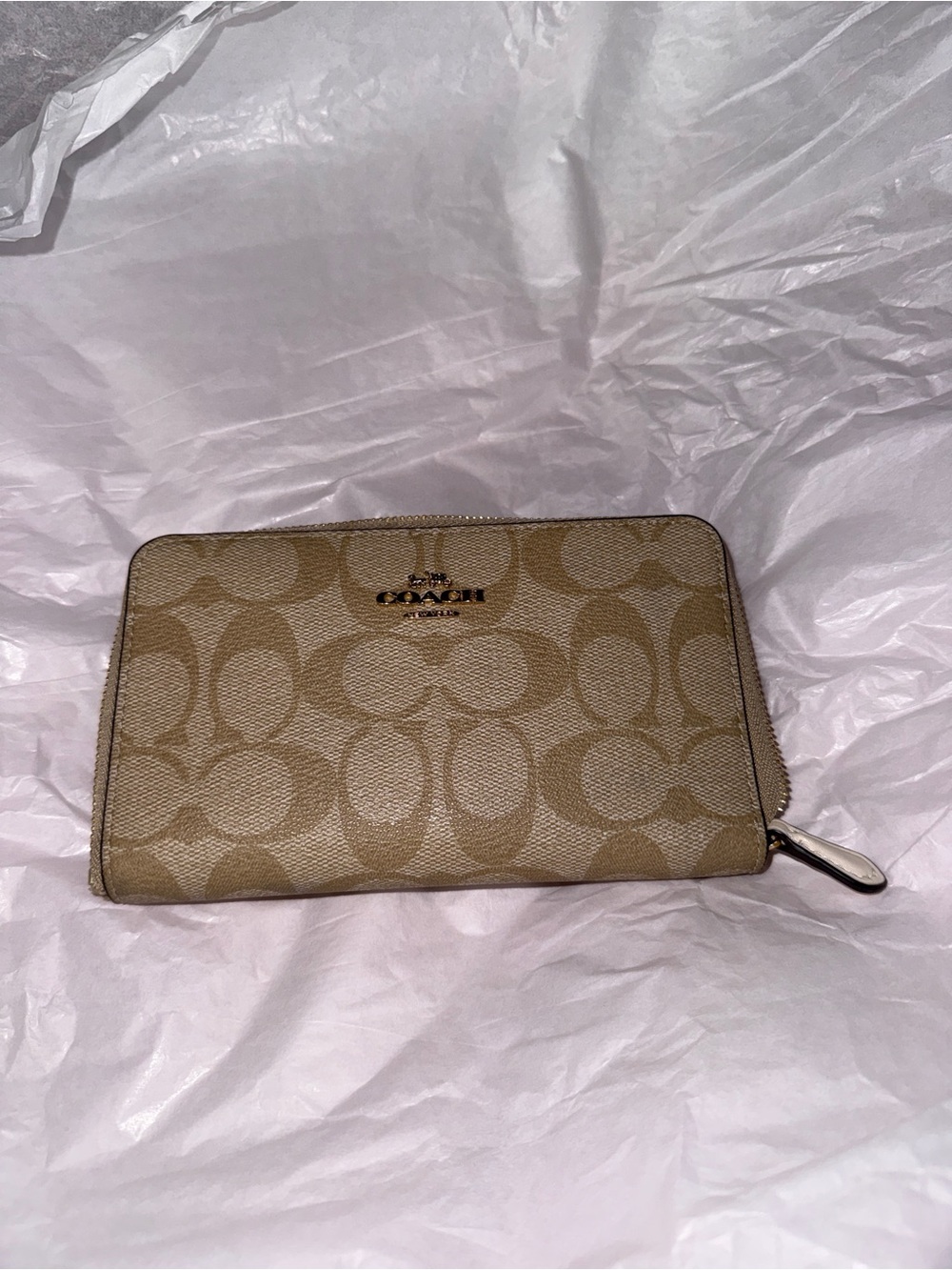 Coach Khaki/Saddle Signature Zip ID Wallet